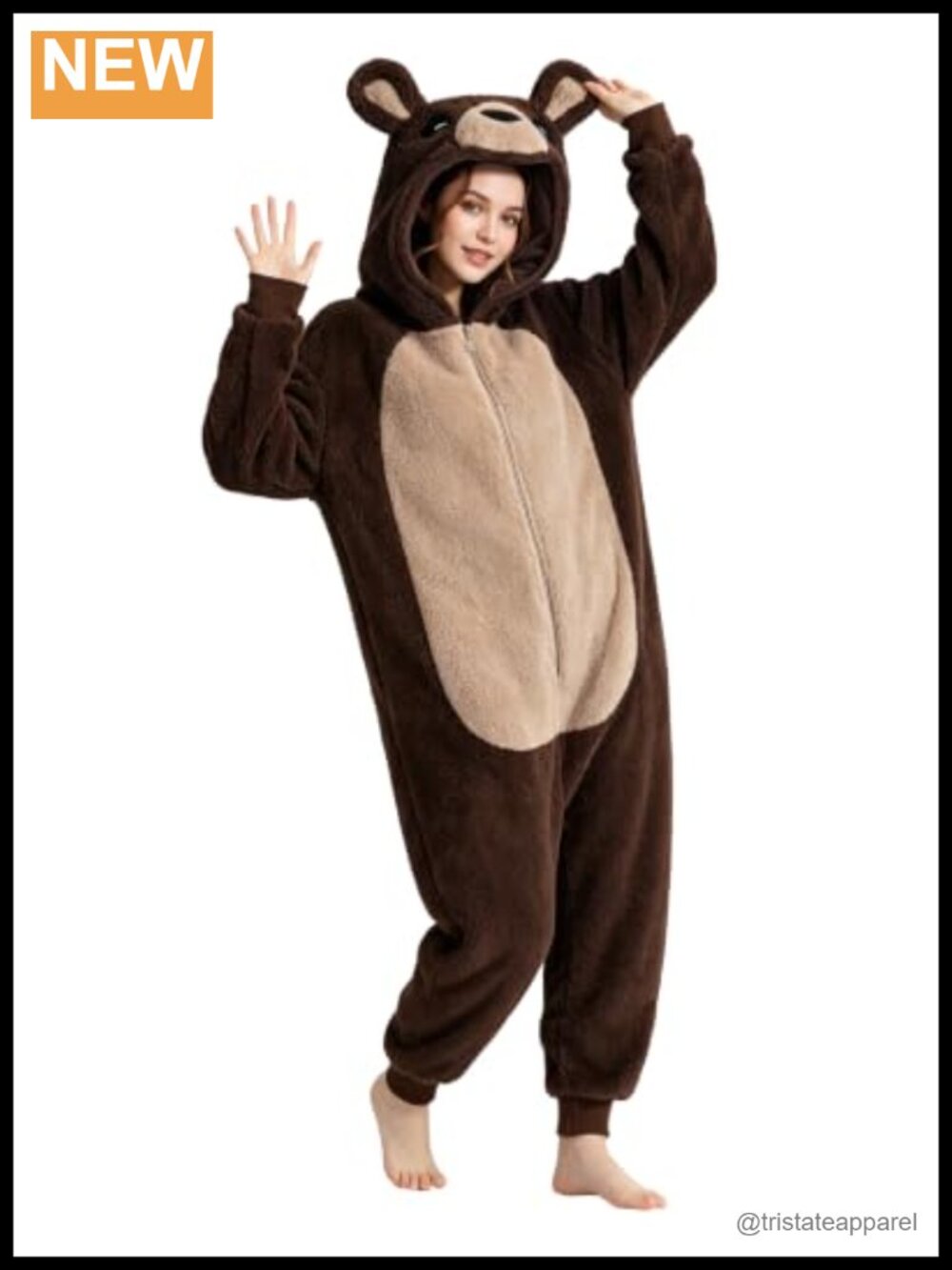 Adult Unisex Bear Onesie Pajamas Hooded Zipper Costume Cosplay Halloween